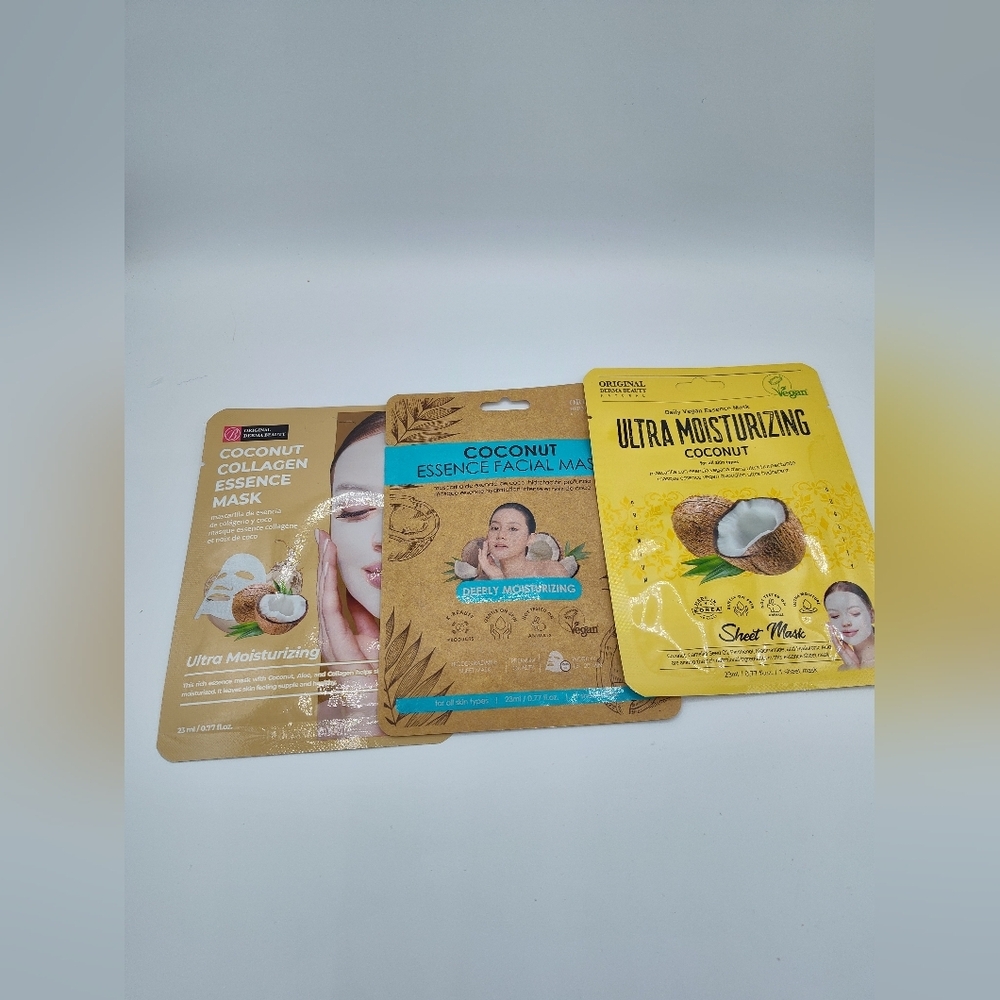 🌴 Coconut Sheet Mask Trio Bundle  Ultra Moisturizing Hydrating Skincare